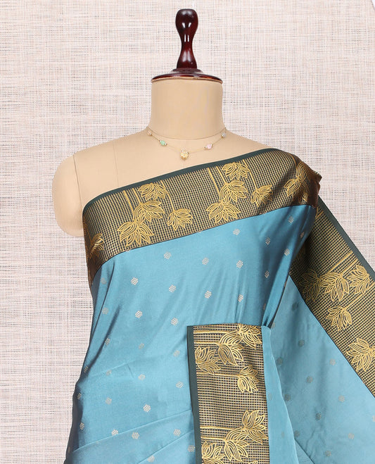 Blue Zari Floral Design Budget Silk Saree
