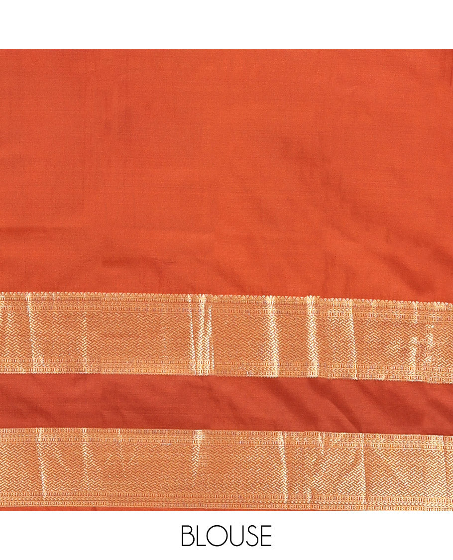 Coffee Brown-Rust Orange Budget Silk Saree Features Jacquard, Contrast Rettai Pettu Border, Grand Pallu, and a Contrast Blouse