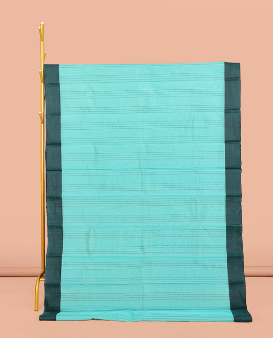 Blue Striped Semi-Silk Cotton Saree, Complemented by a Contrast Border, Pallu Steeped with Stripes, and Paired with a Matching Blouse