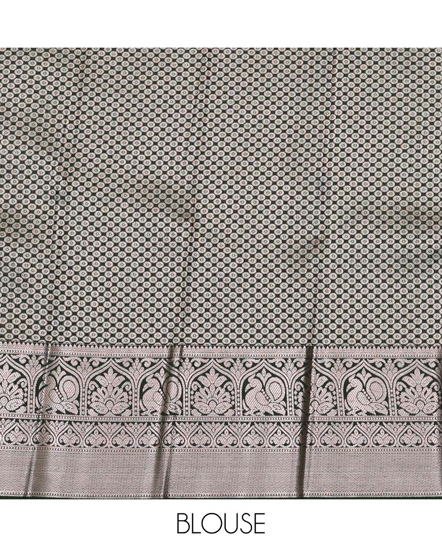 Grey Budget Silk Saree, Steeped with Buttas and Stripes All Over Its Body, Highlighted by Traditional Zari Designs Woven Border, Grand Pallu and Paired with a Contrast Blouse