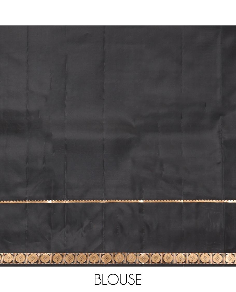 Blue-Black Vasundhara Lite Silkmix Saree Features Checks, Contrast Rettai Pettu Rekku-Poun Border, Zari-Striped Pallu, and a Contrast Blouse