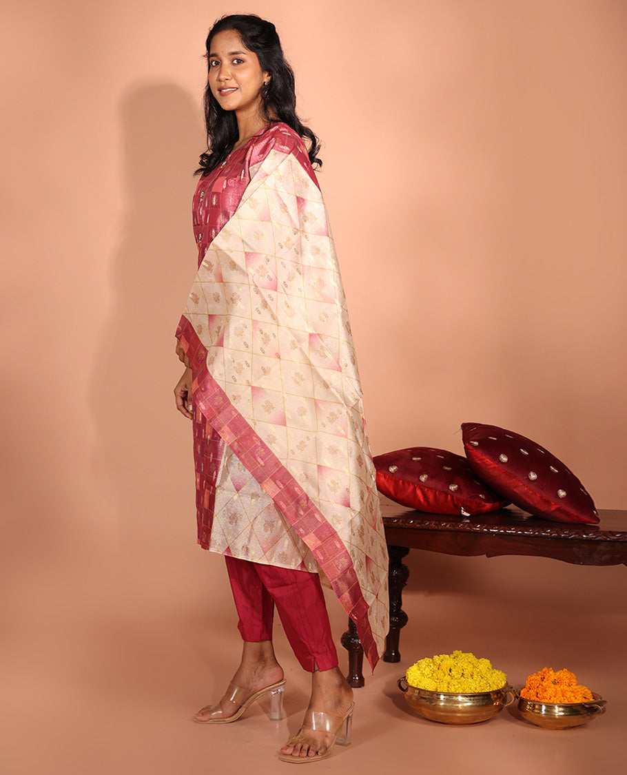 Red Kancheevaram Readymade Suit
