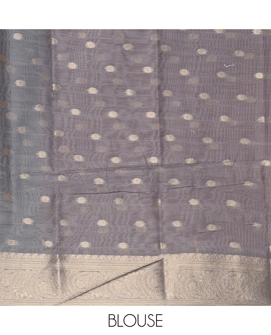 Rani pink jaal zari weaving banaras brasso saree with contrast jacquard border & rich weaving pallu along with butta design blouse