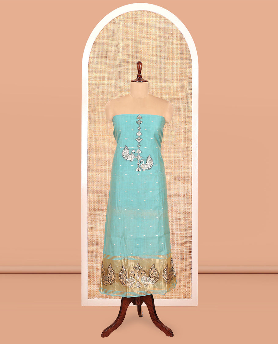 Blue Chanderi Material Chudidar, Zari Buttas and Annam Buttas Top, Matching Bottom, Annam Buttas Dupatta