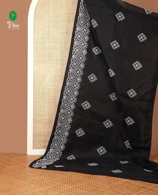 Black thread embroidery kotta cotton saree with thread embroidery border & self pallu along with plain blouse