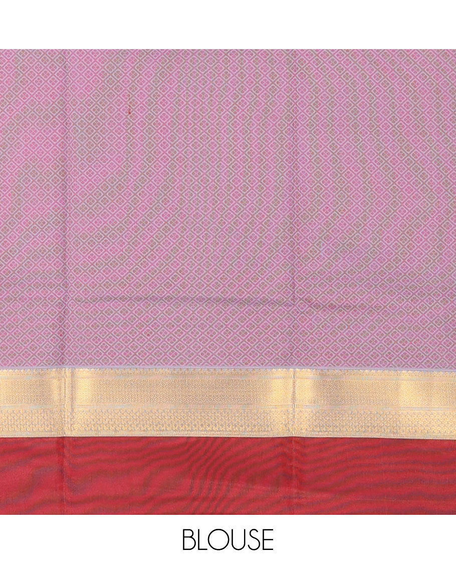 Grey Semi-Silk Cotton Saree, Sparsely Threaded with Buttas and Stripes All Over Its Body, Complemented by a Contrast Border of Traditional Zari Designs, Pallu of Jaal Designs, and Paired with a Matching Blouse