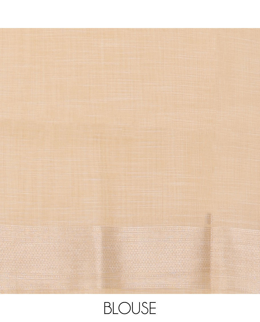 Cream intricate design semi-raw tussar saree with self border & plain pallu