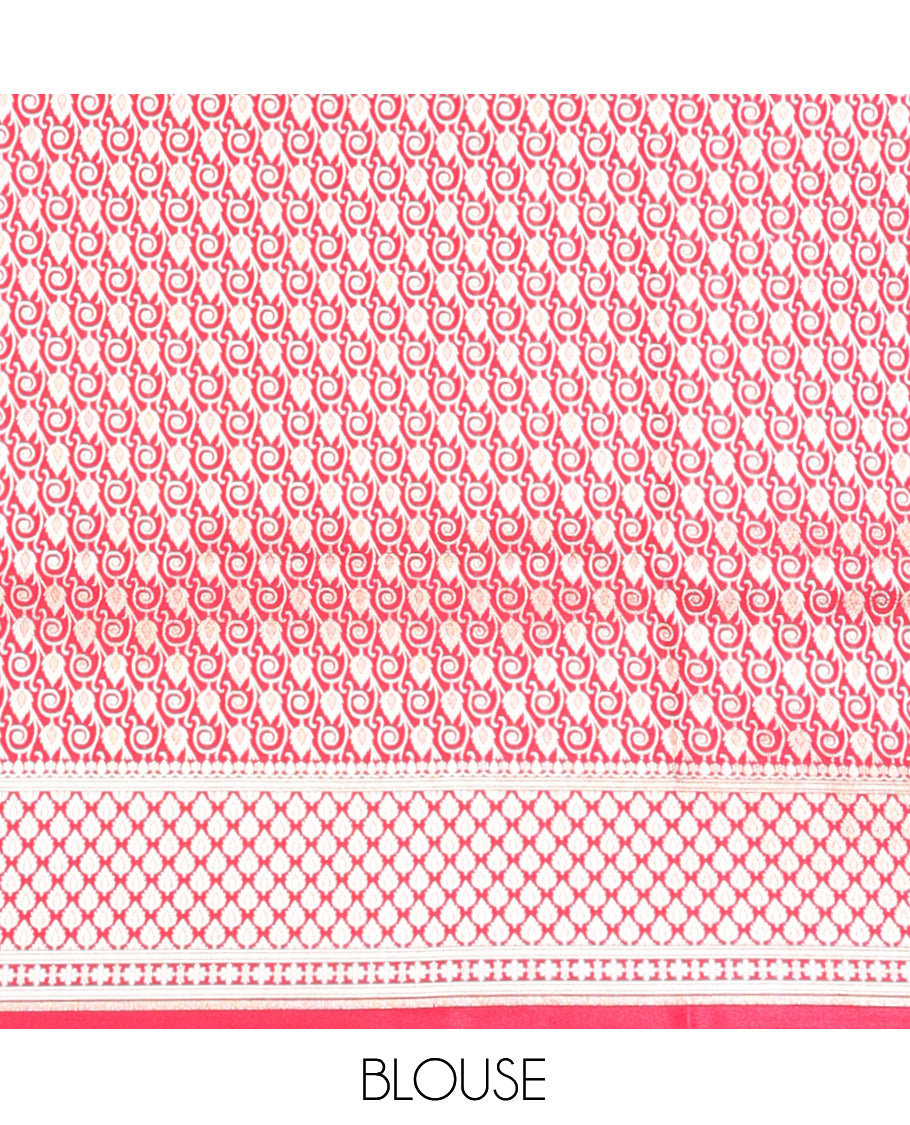 Red Banarasi Nylon Saree, Boldly Accentuated with Jacquard, a Floral Creeper Zari Border, Intricate Pallu, and a Matching Blouse