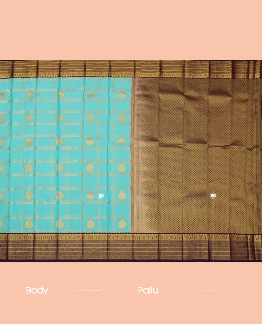 Blue Budget Silk Saree, Steeped in Richness of Zari Butta Enclosed Checks, a Contrast Traditional Zari Border, Grand Pallu, and a Contrast Blouse