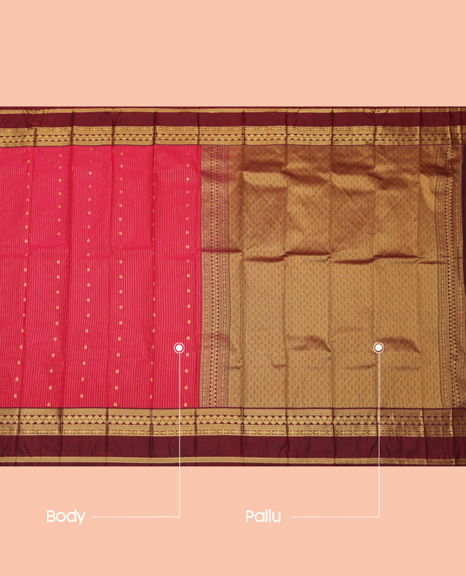 Red Contrast Zari Butta and Stripes Budget Silk Saree