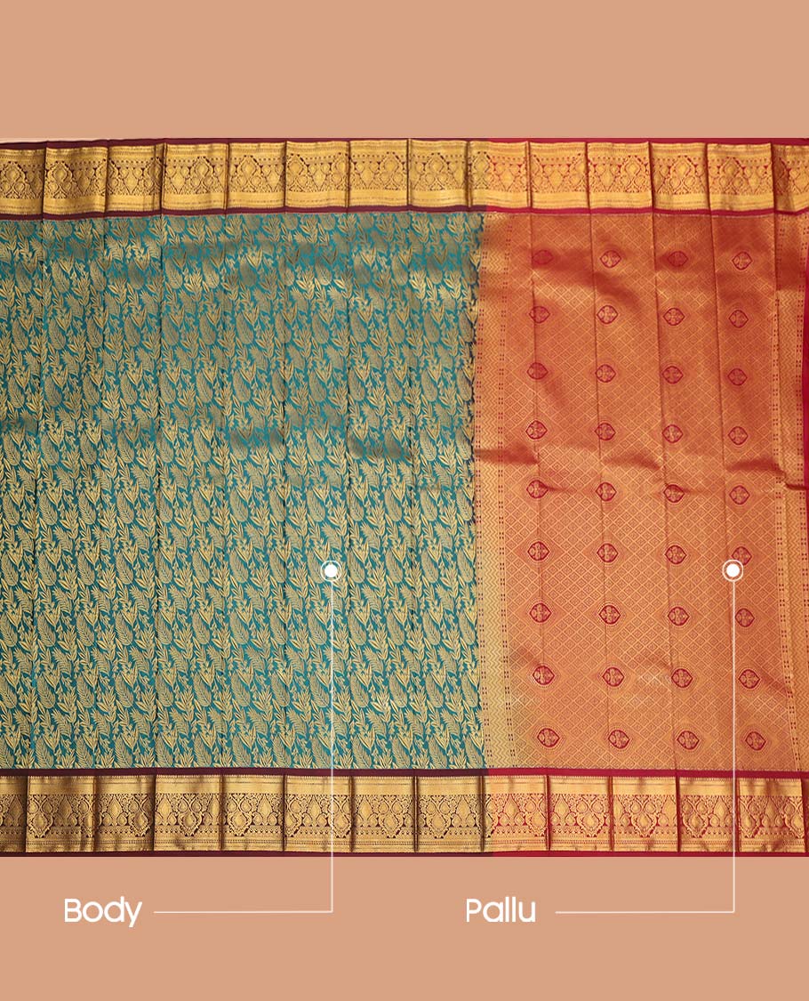 Green Budget Silk Saree, Graced with Floral Jacquard Design, Complemented by Contrast Traditional Zari Border, a Jaal Pallu and a Contrast Blouse