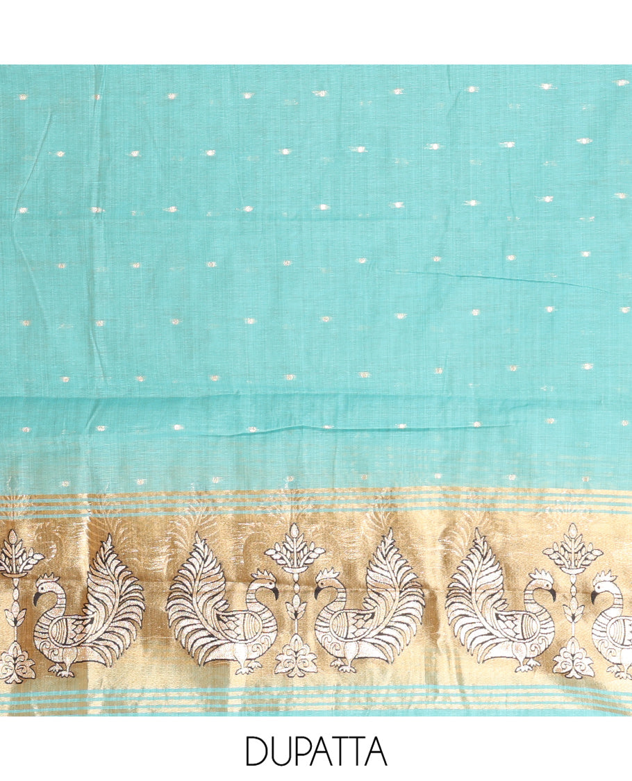 Blue Chanderi Material Chudidar, Zari Buttas and Annam Buttas Top, Matching Bottom, Annam Buttas Dupatta