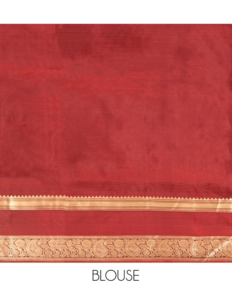Maroon Mayuri Lite Silk Mix Saree, Finely Crafted with Zari Buttas on Its Body, Complemented by Contrast  Border of Rekku, Kathir, and Manga Designs, Contrast Pallu of Intricate Designs, and Paired with a Contrast Blouse