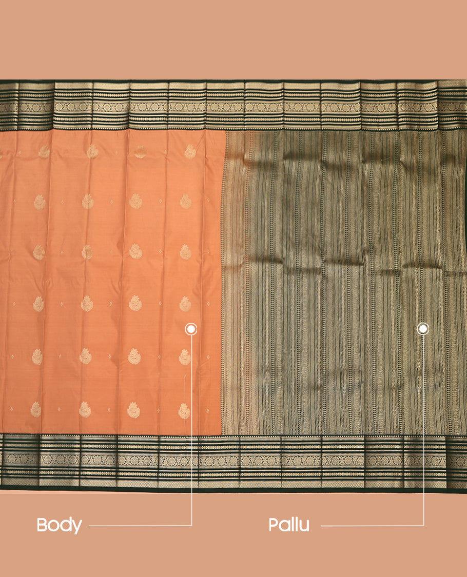 Light Brown Budget Silk Saree, Adorned with Zari Buttas, Complemented by a Contrast Traditional Zari Border, Grand Pallu, and Contrast Blouse