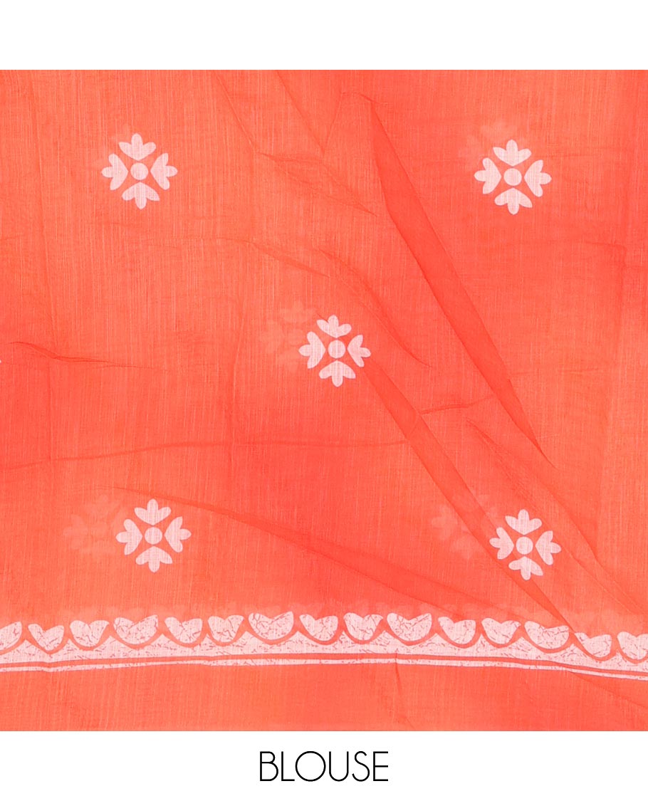 Borderless white-base leheriya-stripes printed linen cotton saree, lehariya striped pallu & contrast printed blouse