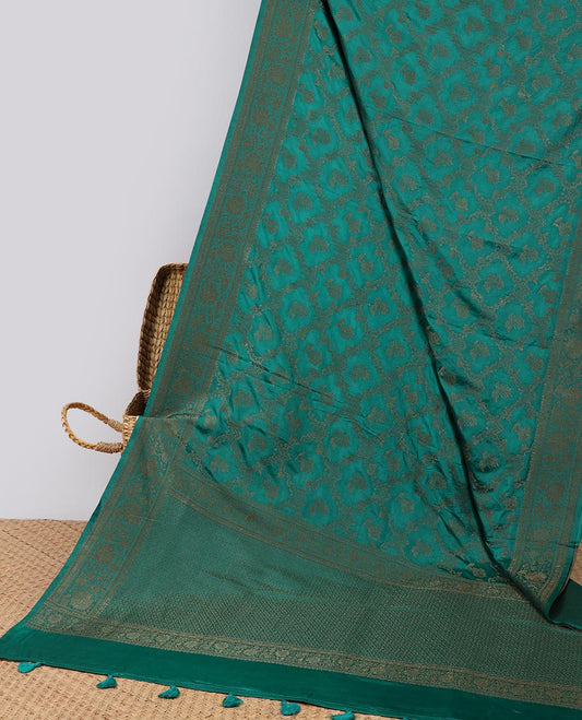 Green argyle enclosed with motifs semi- banaras tussar saree, self zari design border & zari jaal design pallu