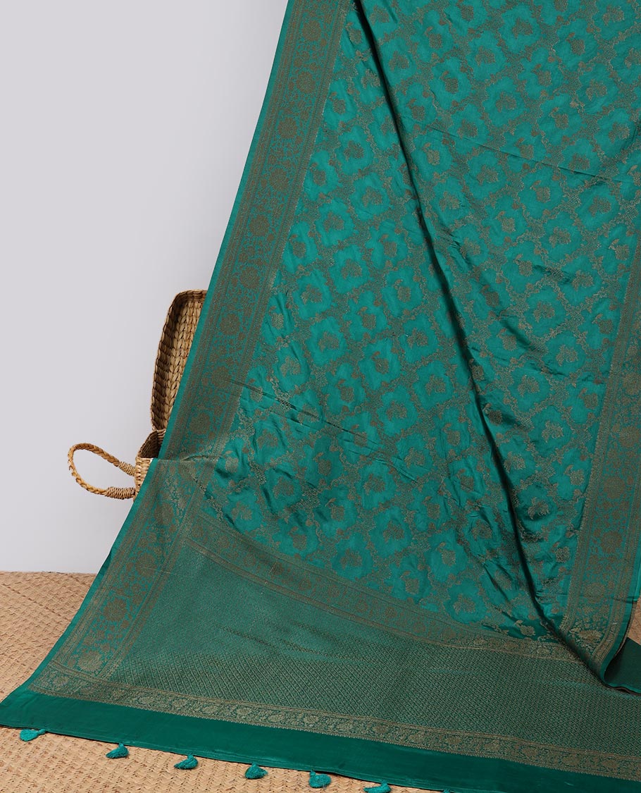 Green argyle enclosed with motifs semi- banaras tussar saree, self zari design border & zari jaal design pallu