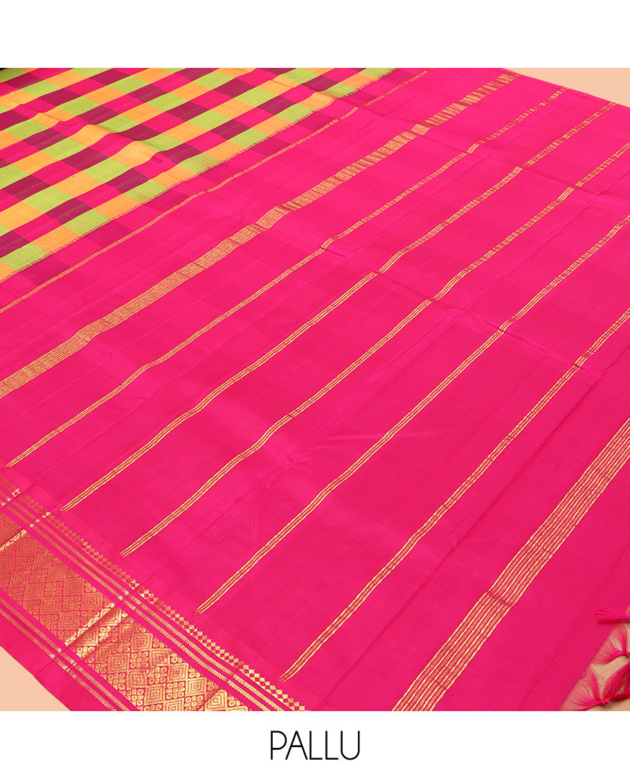 Multi-Color Checked Kanchipuram Silk Saree