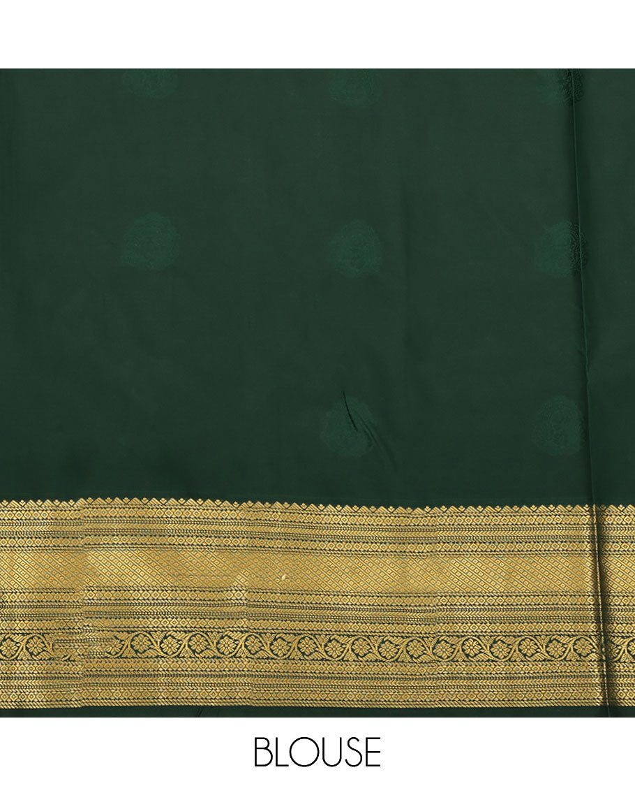 Cream Budget Silk Saree, Enthralled with Zari Buttas, Complemented by a Contrast Traditional Zari Border, Pallu of Jaal Designs, and a Contrast Blouse
