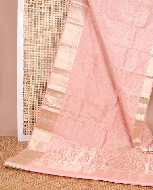 Baby pink jacquard kancheepuram silk saree with self border of paun, banaras design & floral design pallu