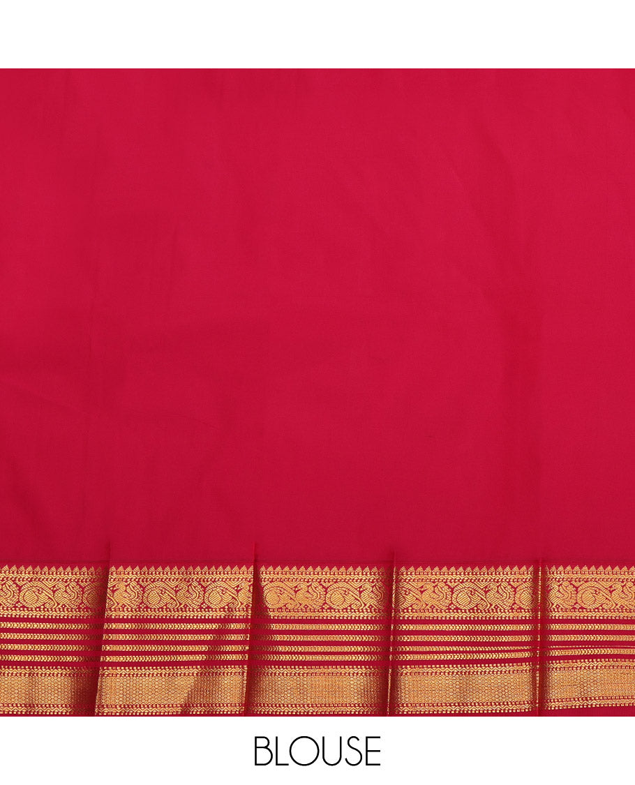 Violet Budget Silk Saree, Detailed with Zari Buttas All Over Its Body, Complemented by a Contrast Traditional Zari Design Border, Grand Jaal Pallu, and Paired with a Contrast Blouse