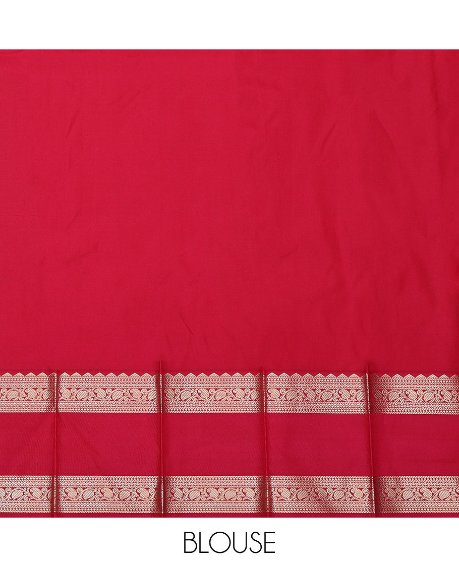 Blue Budget Silk Saree, Beautified with Zari Buttas on Its Body, Complemented by a Contrast Traditional Zari Design Rettai Pettu Border, Grand Jaal Pallu, and Paired with a Contrast Blouse
