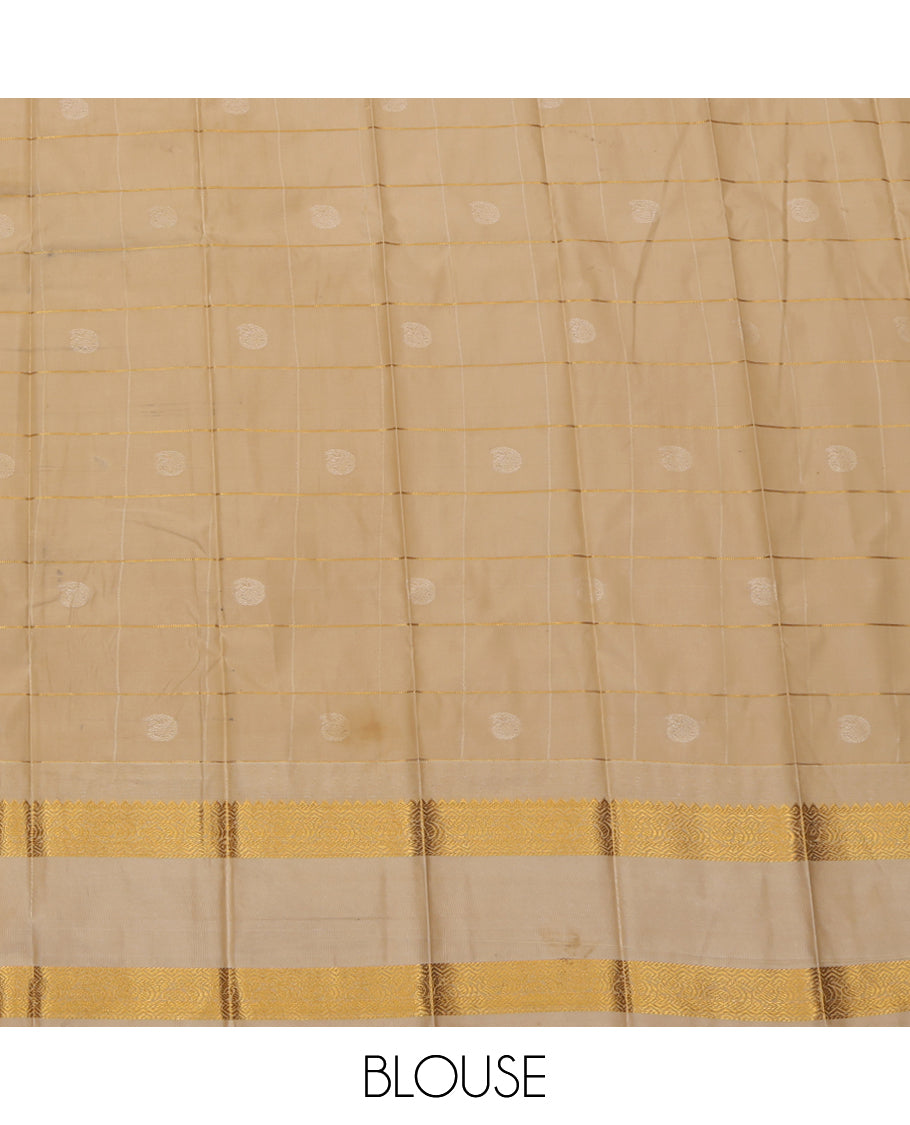 Purple Budget Silk Saree, Woven with Zari Butta Enclosed Checks, a Contrast Traditional Zari Rettai Pettu Temple Border, Grand Pallu, and a Contrast Blouse