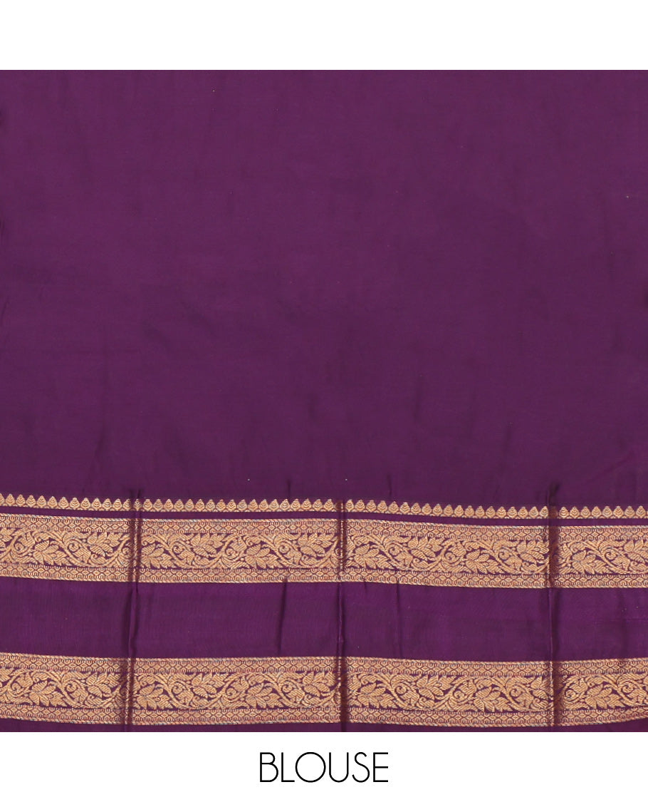 Blue Budget Silk Saree, Embellished with Zari Buttas, a Contrast Traditional Zari Rettai Pettu Border, Grand Pallu, and a Contrast Blouse
