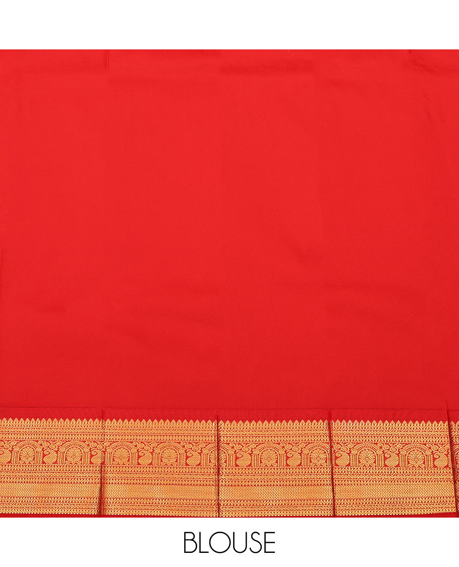 Orange Budget Silk Saree, Crafted with Zari Buttas All Over Its Body, Complemented by a Contrast Traditional Zari Design Border, Grand Jaal Pallu, and Paired with a Contrast Blouse