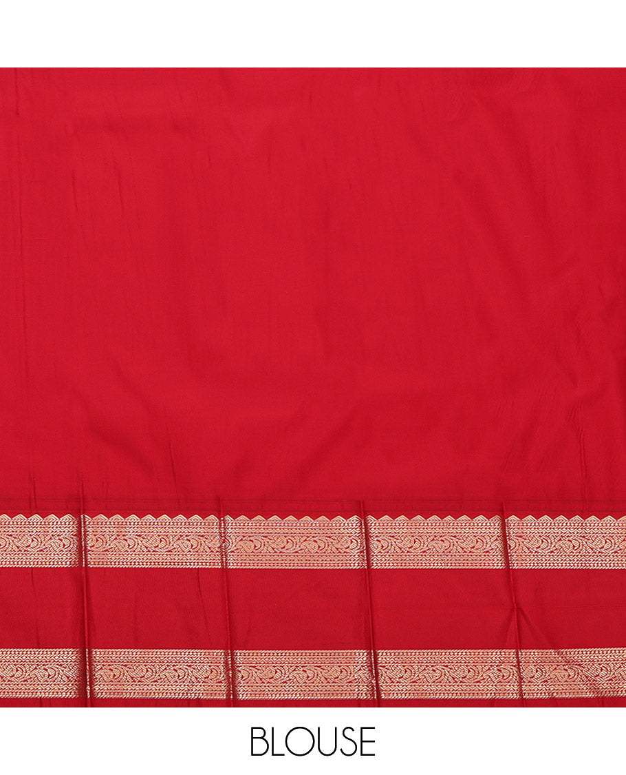 Blue Budget Silk Saree, Bedecked with Zari Buttas and Stripes, Complemented by a Contrast Traditional Zari Design Rettai Pettu Border, Grand Pallu, and a Contrast Blouse