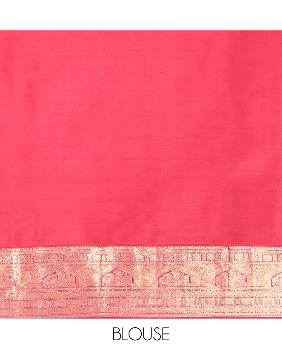 Green zari buttas vasundhara silk mix saree, contrast chakram pallu & border of rekku, diamond,jada nagam & maan designs