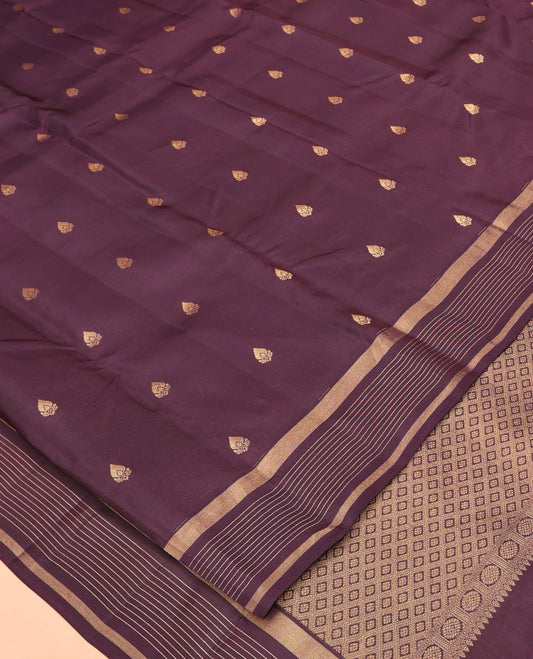 Purple Vasundhara Lite Silk Mix Saree, Subtly Woven with Zari Buttas All Over Its Body, Highlighted by Zari Striped Border, Grand Jaal Pallu and Paired with a Matching Blouse