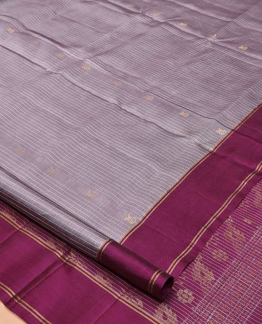 Grey Mayuri Lite Silk Mix Saree, Woven with Zari Buttas All Over Its Body, Complemented by a Contrast Border, Pallu of Intricate Designs, and Paired with a Contrast Blouse