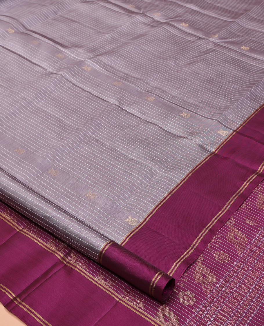 Grey Mayuri Lite Silk Mix Saree, Woven with Zari Buttas All Over Its Body, Complemented by a Contrast Border, Pallu of Intricate Designs, and Paired with a Contrast Blouse