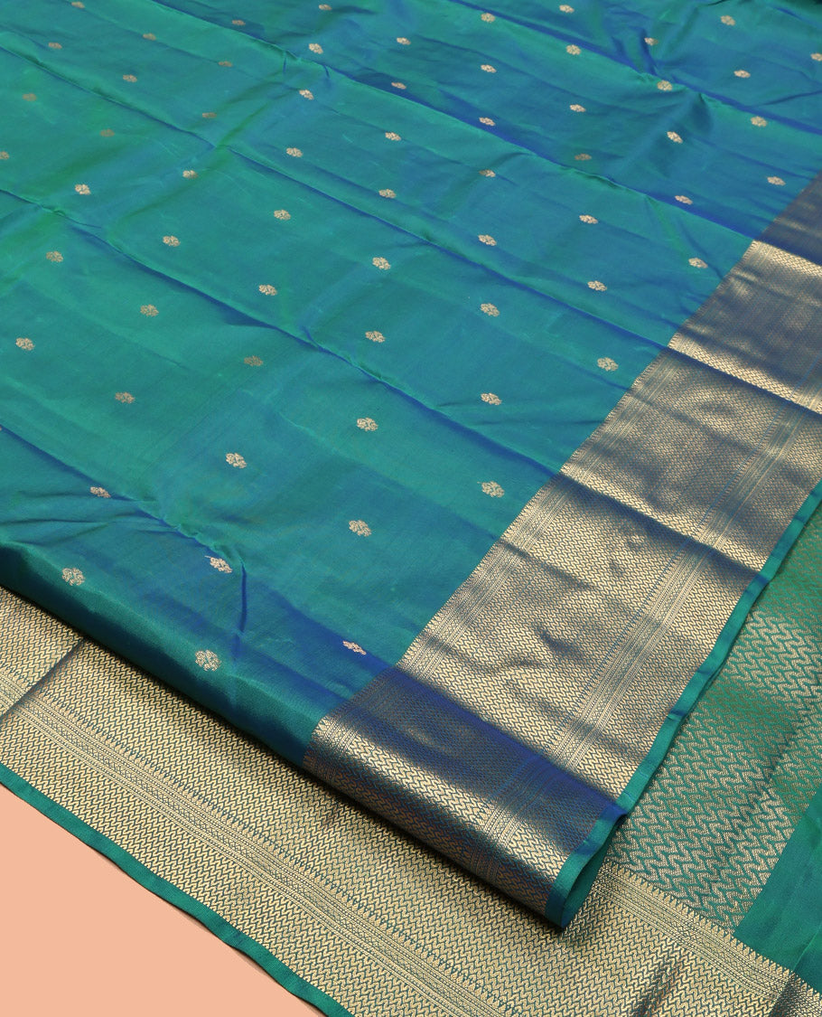 Blue Vasundhara Lite Silk Mix Saree, Dazzled with Zari Buttas, Highlighted by a Zari Border of Vanki Designs, Grand Pallu, and a Matching Blouse