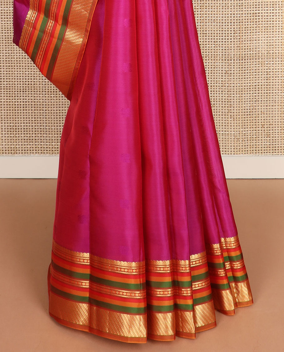 Pink striped & mayil zari buttas vasundhara silk mix saree, contrast jaal pallu & border of manga mokku,banaras & kuyil kann