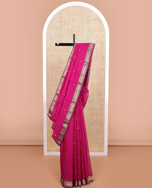 Magenta floral motifs chanderi cotton saree with contrast zari designb order & floral, geometric design pallu