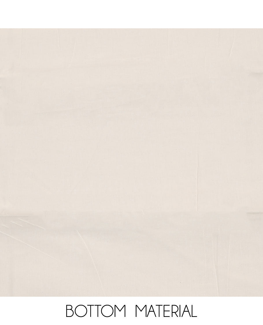 White-blue material churidar set, shibori motifs print with mirror embroidered top, plain bottom, and a chex kota dupatta of polka dots