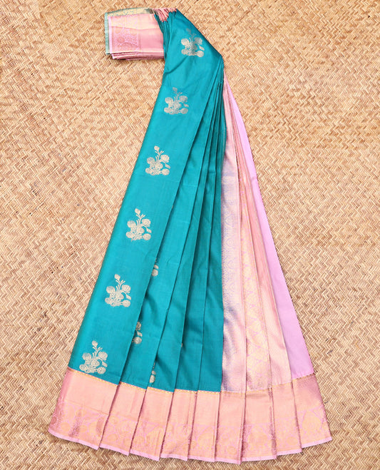 Blue Budget Silk Saree, Woven with Zari Buttas, Complemented by a Contrast Traditional Zari Border, Intricate Pallu, and a Contrast Blouse