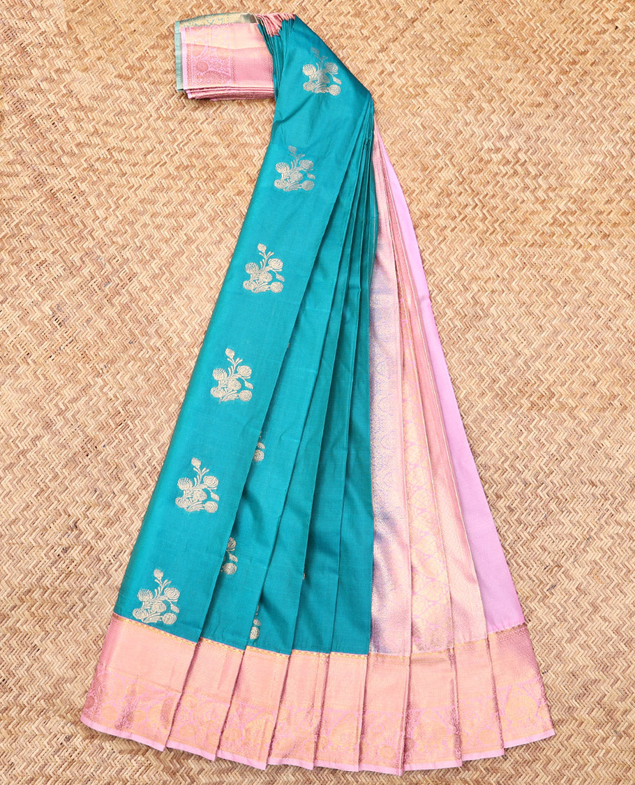 Blue Budget Silk Saree, Woven with Zari Buttas, Complemented by a Contrast Traditional Zari Border, Intricate Pallu, and a Contrast Blouse