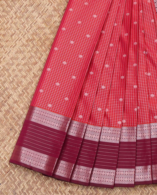 Pink Budget Silk Saree, Featuring Zari Buttas and Checked Design on Its Body, Complemented by a Contrast Traditional Zari Design Border, Grand Paisley Pallu, and Paired with a Contrast Blouse
