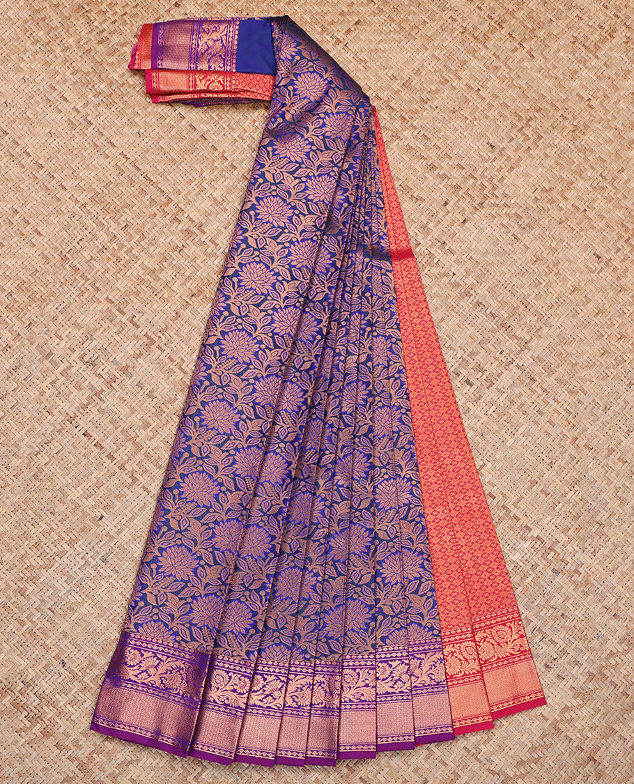 Blue Budget Silk Saree, Gracefully Embellished with Jacquard, Complemented by Contrast Traditional Zari Border, Grand Pallu, and a Contrast Blouse