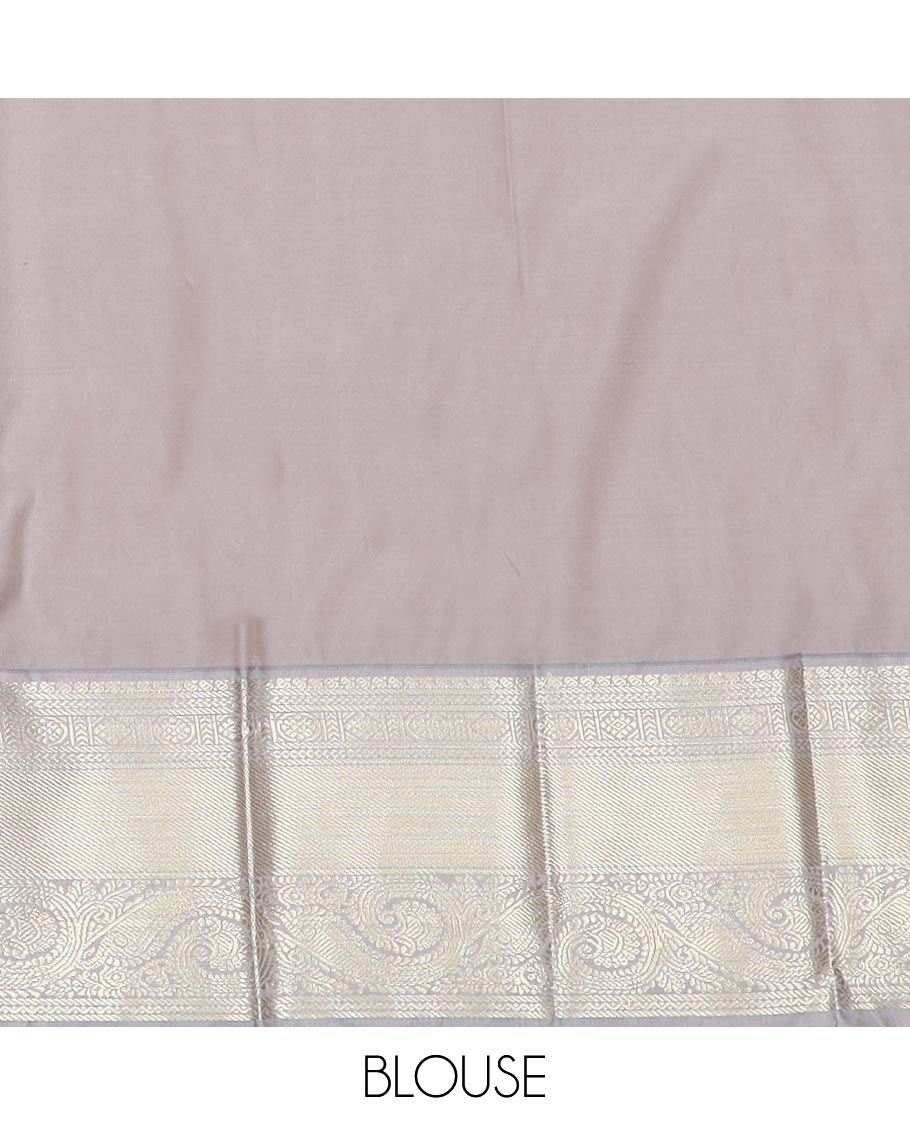 Lavender zari buttas gift saree, contrast traditional zari border, and intricate pallu