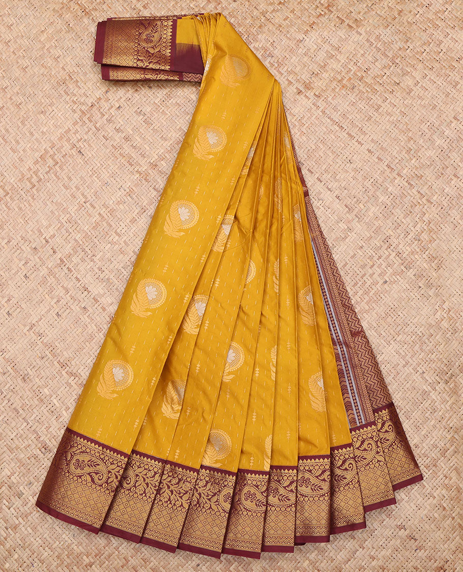 Yellow Chevron Stripes Budget Silk Saree
