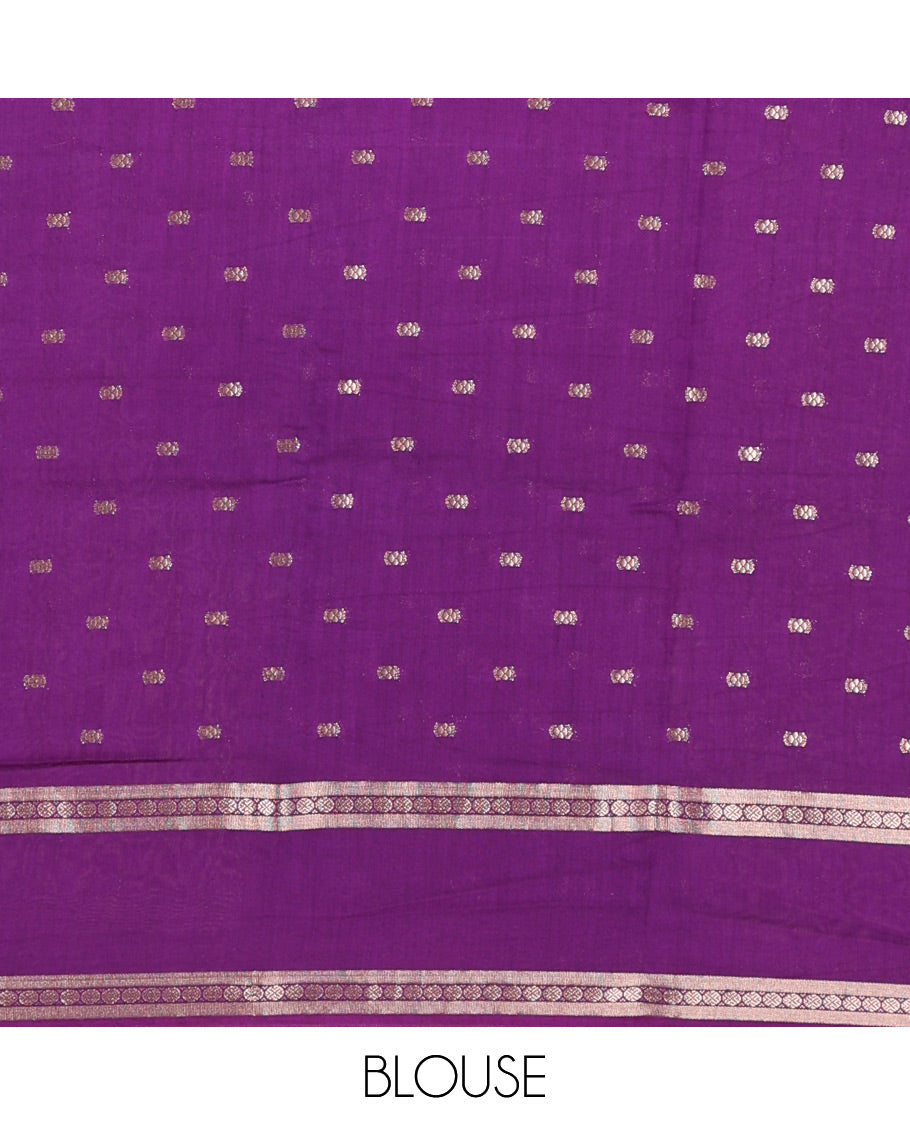 Elegant Yellow Assam Silk Saree Features Zari Buttas All Over the Body, Complemented by Contrast Traditional Zari Design Border, Pallu Elevated with Zari Stripes, and Paired with a Contrast Blouse