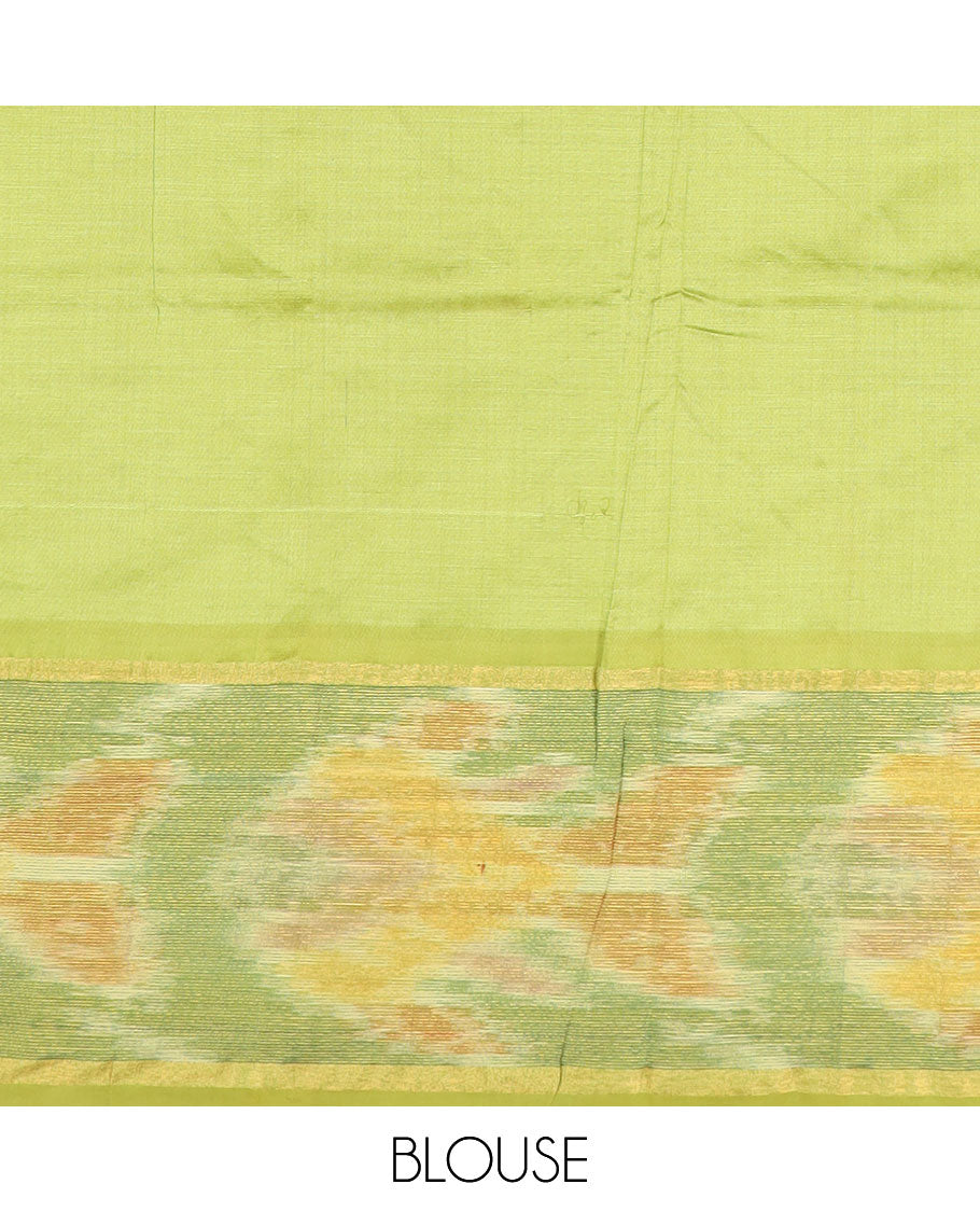 Brown buttas ploy cotton saree, contrast ikkat border, and pallu of stripes and buttas