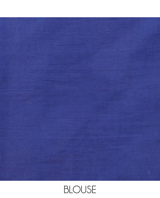 Borderless blue vine design batik printed mixed cotton saree, batik printed pallu