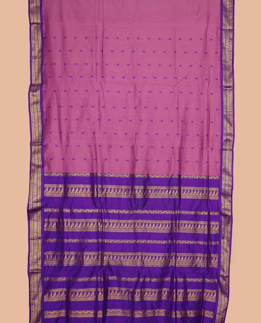 Light purple thread buttas nine-yard cotton saree, contrast zari border, and pallu steeped with traditional motifs