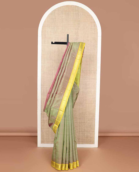 brown floral buttas kancheepuram silk saree with contrast zari design border & floral design pallu
