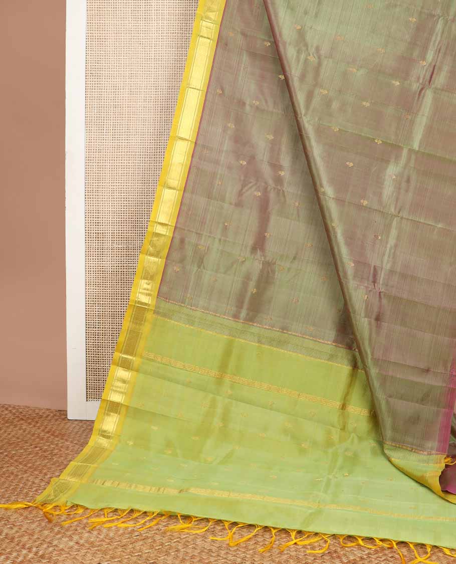 brown floral buttas kancheepuram silk saree with contrast zari design border & floral design pallu